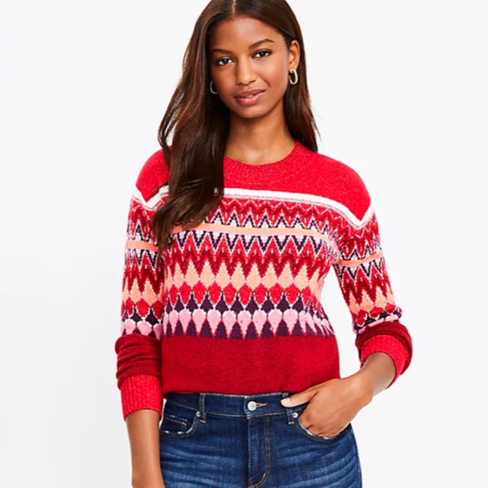 LOFT Red Fair Isle Everyday Sweater - SIZE SM